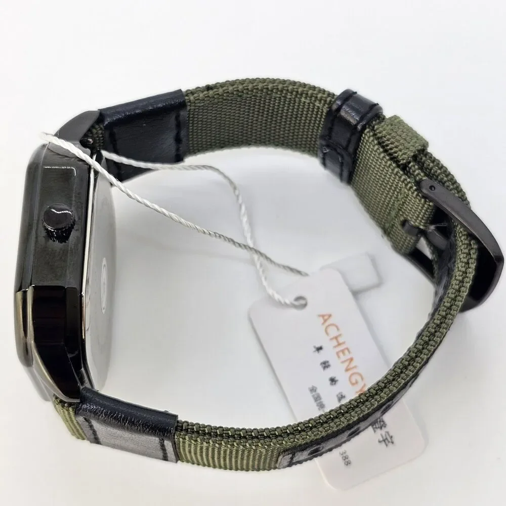 Men's Watch 42MM Case‎ Black Dial Date Indicator Army Green Black Canvas Bands